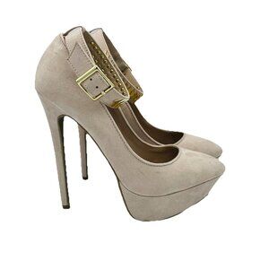 Just Fab Shoes Womens Size 8 Beige Verena Stiletto High Heels Faux Suede Studded